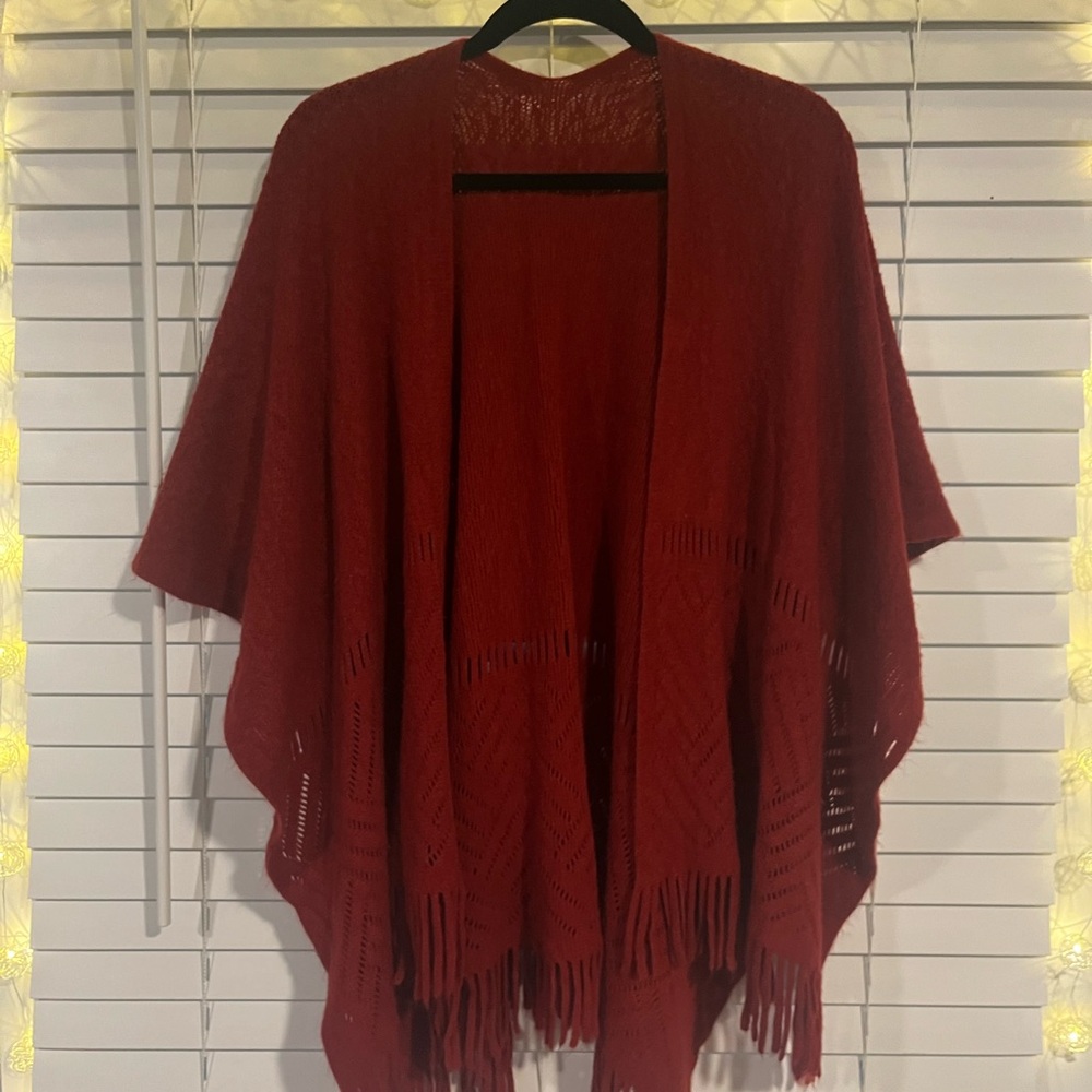 Red Fringe Knit Shawl